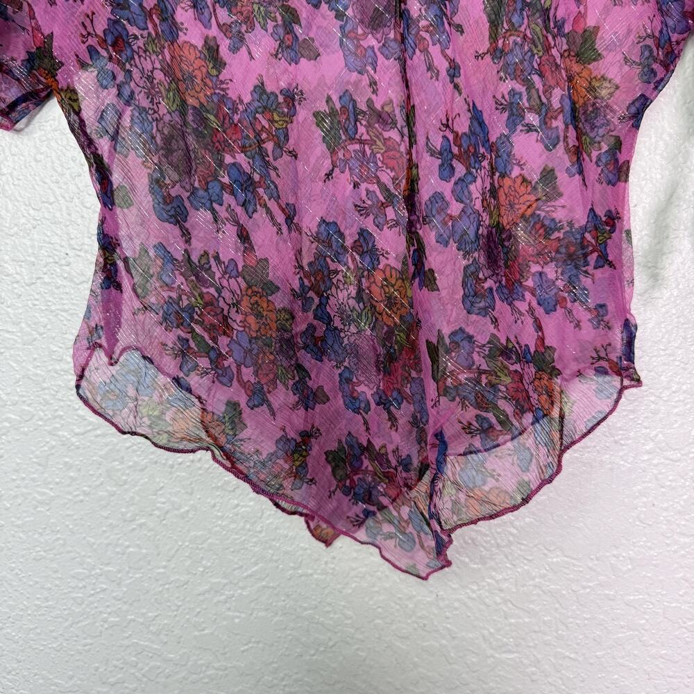 Angie Y2K Top Womens Medium Floral Sheer Boho Handkerchief Hem Beaded Blouse NEW - Picture 4 of 9